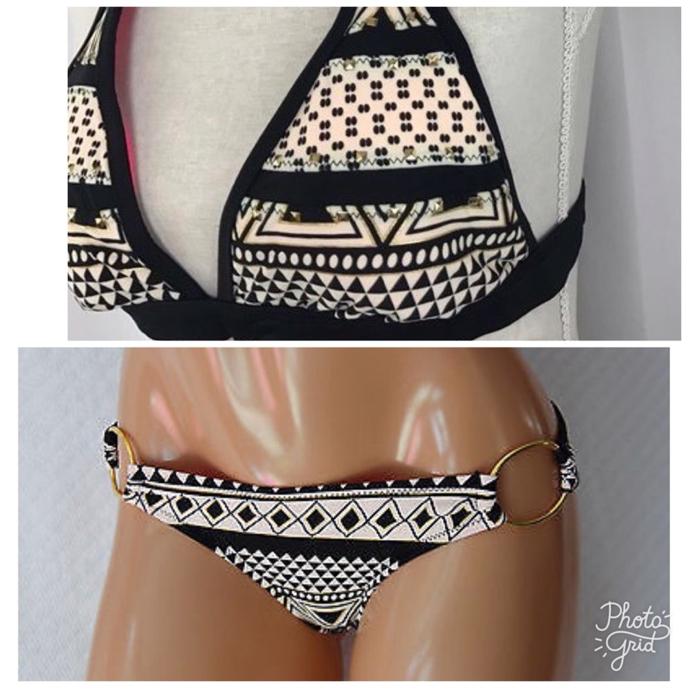 Jessica Simpson Creme/Gold Aztec Print Bikini Set